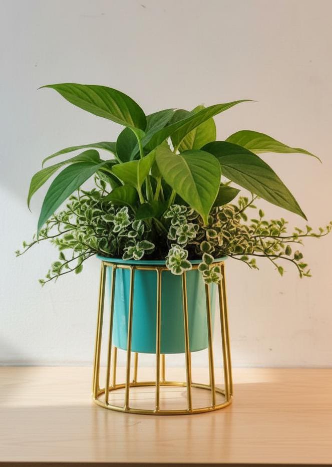 Estella IND green and gold metal planter